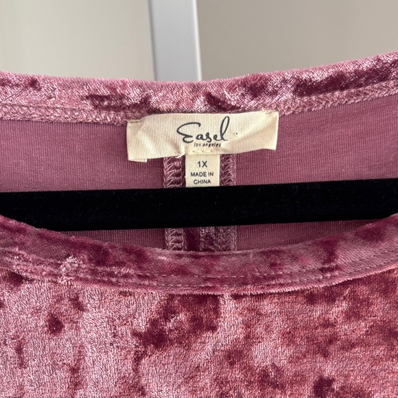 Easel Boho Velvet Pink Women's Baby Doll Top Plus Size 1X - Picture 3 of 5